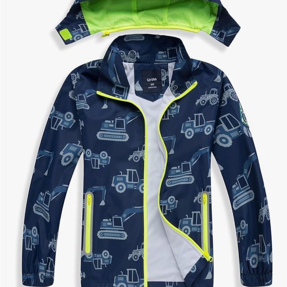 Navy Blue Tractor Print Jacket with Neon Accents
